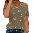 thumbnail image 1 of USSUMA Women's Cold Shoulder Loose Shirt Tops Fashion Casual Heart Print Blouses Short Sleeve V Neck Tunic Tee, 1 of 5