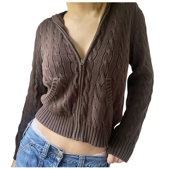 USSUMA Women's Fall Cardigan Hooded Chunky Knitted Zipper Long Sleeve Open Front Cardigan For Women Dressy Lightweight Fashion Boho Fall Outwear