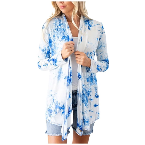 USSUMA Women's Fall Cardigan Tie Dye Open Front Long Sleeve Kimono Cardigans For Women Plus Size Casual Elegant Cardigan with Pocket