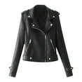 thumbnail image 1 of USSUMA Women's Faux Leather Short Moto Jacket Zip-up Slim PU Biker Coat with Pockets, 1 of 4
