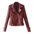 thumbnail image 1 of USSUMA Women's Faux Leather Short Moto Jacket Zip-up Slim PU Biker Coat with Pockets, 1 of 4