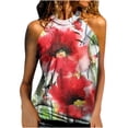 thumbnail image 1 of USSUMA Women's Floral Print Halter Neck Tank Top Sleeveless Blouse Shirt Casual Summer High Neck Cami Tops Tee, 1 of 8