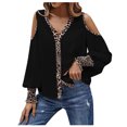 thumbnail image 1 of USSUMA Women's Sexy Cold Shoulder Tops and Blouses Trendy Leopard V Neck Blouse Button up Lantern Sleeve Shirt Tops Dressy, 1 of 7