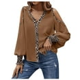thumbnail image 1 of USSUMA Women's Sexy Cold Shoulder Tops and Blouses Trendy Leopard V Neck Blouse Button up Lantern Sleeve Shirt Tops Dressy, 1 of 7