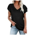 thumbnail image 1 of USSUMA Womens Tops Dressy Casual Summer Women's Short Sleeve Casual Tops Petal Sleeve V Neck T-Shirts Basic Summer Tee Top Loose Fit Tunic, 1 of 7