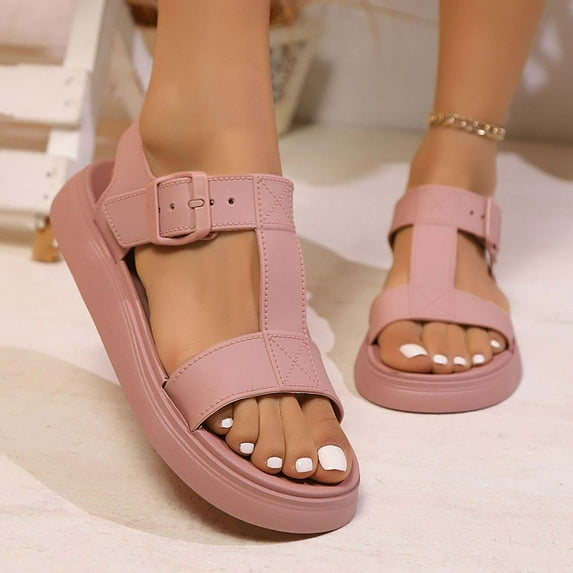 USSUMA Women's Slippers Women's Fashion Casual Buckle Open Toe Spring and Summer New Breathable Low Heel Slippers Air-Cushion Bedroom Sandals s