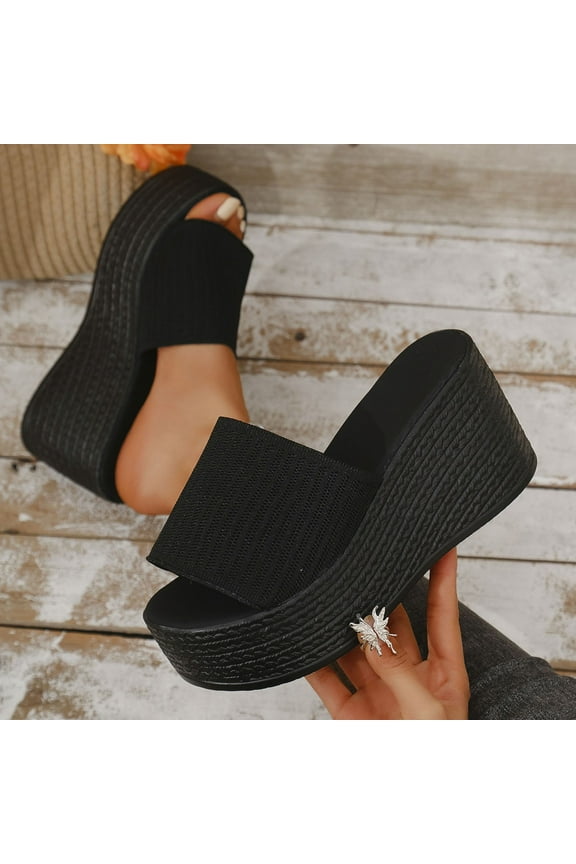 Women's Slippers Women's Fashion Casual Summer New Solid Color Retro Thick Bottom Open Toe Beach Slippers Women's Waterproof Shower Slides up to 30% off