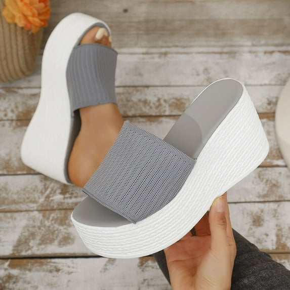 USSUMA Women's Slippers Women's Fashion Casual Summer New Solid Color Retro Thick Bottom Open Toe Beach Slippers Women's Waterproof Shower Slides 50% off Clear