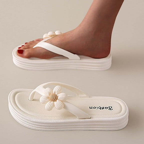 USSUMA Women's Slippers Women's Fashionable Casual Versatile Roman Flower Thong Spring and Summer New Flat Flip-Flops Women's Breathable Mesh Slippers Tax Free Weekend