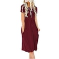 thumbnail image 1 of USSUMA Women's Summer Casual T Shirt Dresses Short Sleeve Pockets Empire Waist Pleated Loose Swing Casual Flare Midi Dress, 1 of 8