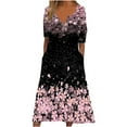 thumbnail image 1 of USSUMA Women's Summer Maxi Dress Short Sleeve V Neck Floral Sundress Casual Loose Button Up Long Beach Dresses with Pockets, 1 of 4