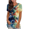 thumbnail image 1 of USSUMA Women's Summer Top Casual Impressionist Oil Painting Printed T-Shirts Crewneck Short Sleeve Tunics Basic Blouse, 1 of 3