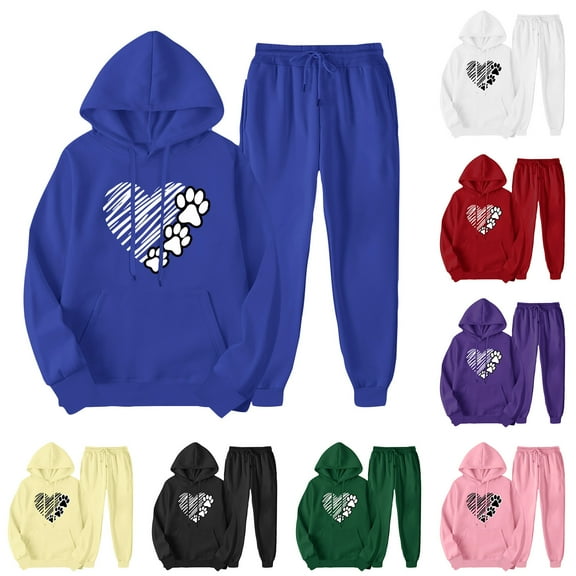 USSUMA Women's Sweat Suits 2 Piece Set Hoodies for Women Long Sleeved Pullover Sweatpant Outfits Pocket Drawstring Print Tracksuit Stretchy Waist Fashion Jogger Sets Oversized Daily Sports Fall Suit