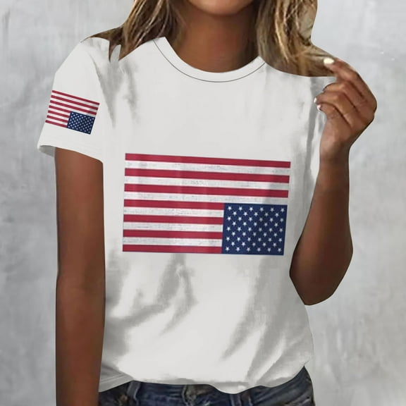 USSUMA Women's Tops Dressy Casual Summer Blouse Patriotic Graphic Short Sleeve T-Shirts for Women Trendy 4th of July Butterfly Print Crewneck Womens Tunic Top Shirt Summer Beach