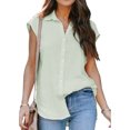 thumbnail image 1 of USSUMA Women's Tops Womens Summer Tops Women's Summer Casual Short Sleeve Blouse Button Solid Color Turndown Collar T-Shirt Tops Holiday Gift Finder Summer Tops for Women, 1 of 6