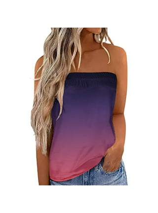 Tube Tops for Women with Built in Bra Cute Flowy Strapless Tank Top  Backless Fourth of July Shirts Floral Cami Smocked Shirt at  Women's  Clothing store
