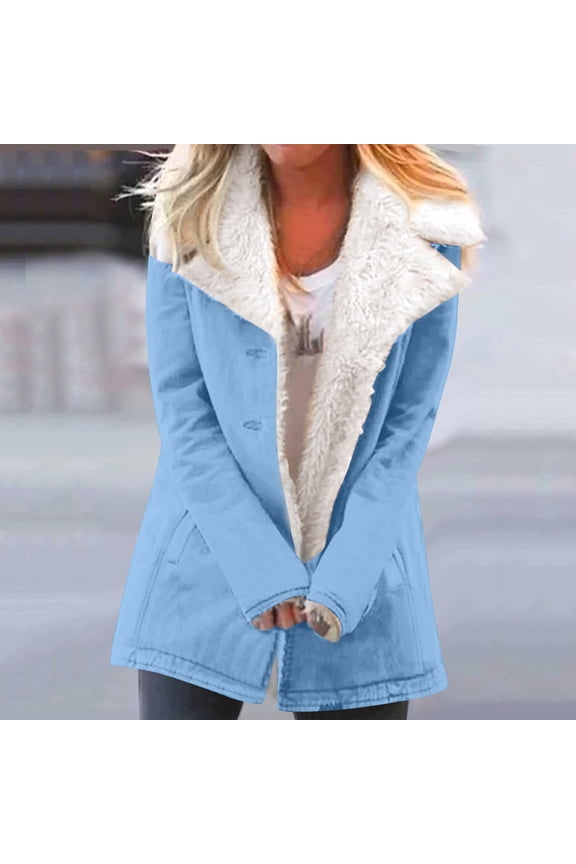 Women's Winter Warm Coats Fuzzy Fleece Sherpa Jackets Button Down Pullover Tops Casual Loose Outwear with Pockets 50% Off Clear