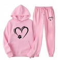 thumbnail image 1 of USSUMA Womens 2 Piece Sets Hoodie for Women Long Sleeved Pullover Sweatpant Outfits Pocket Drawstring Print Tracksuit Stretch Waist Trendy Jogger Sets Loose Fitness Workout Fall Suit, 1 of 2