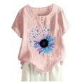 thumbnail image 1 of USSUMA Womens Blouses Tops Dressy Sunflower Print Tops for Women Casual Summer Round Neck Plus Size Tunic Women's Short Sleeve Plus Size Linen Cotton Graphic T-Shirts Trendy, 1 of 5