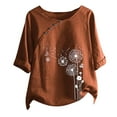thumbnail image 1 of USSUMA Womens Blouses and Tops Dressy Women's Plus Size Summer Cotton Linen Tunic Shirt Vintage Dandelion Print Tops Short Sleeve Blouse T-Shirt, 1 of 1