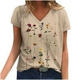 thumbnail image 1 of USSUMA Womens Blouses and Tops Dressy Women's Short Sleeve Tunic Top V Neck Floral Print Shirt Oversized Summer Casual Blouse, 1 of 5