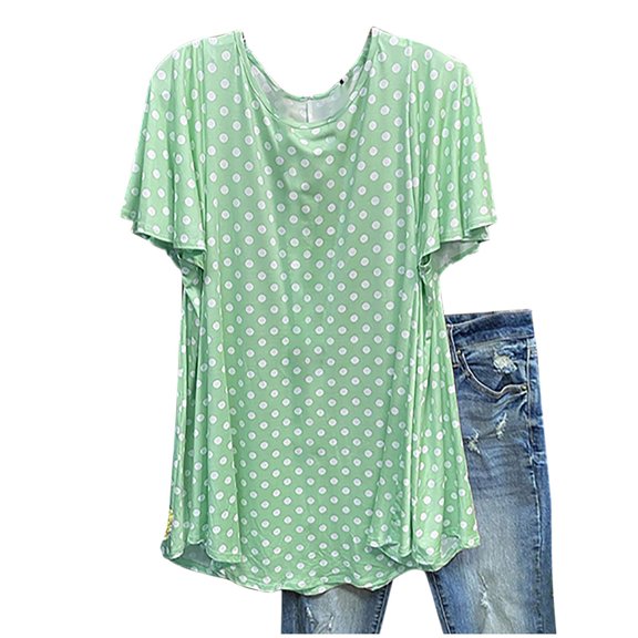 USSUMA Womens Blouses and Tops Dressy Women's Summer Tops Casual Short Sleeve Round Neck Polka Dots T-Shirt Tunic Tops Loose Fit Blouse Shirts