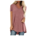 thumbnail image 1 of USSUMA Womens Blouses and Tops Dressy Womens Tops Short Sleeve V Neck Summer T Shirts Casual Basic Tunic Tee Loose Fitting Casual Long Blouse Tops, 1 of 5