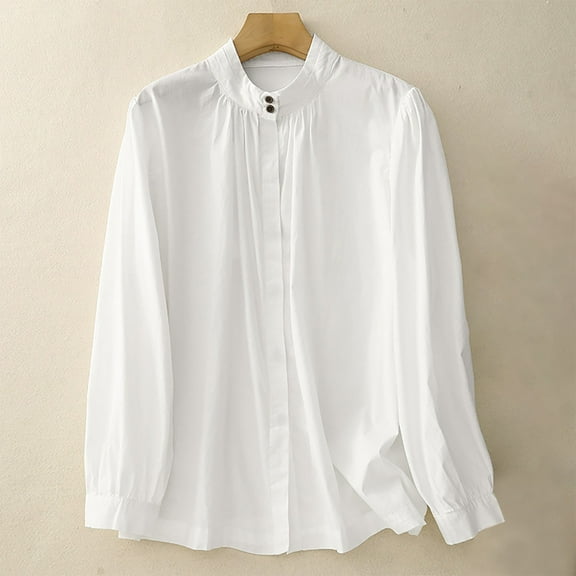 USSUMA Womens Button Down Shirt Casual Long Sleeve Stand Collared Basic Tunic Blouses Fashion Loose Fit Summer Tops Tees up to 65% Off
