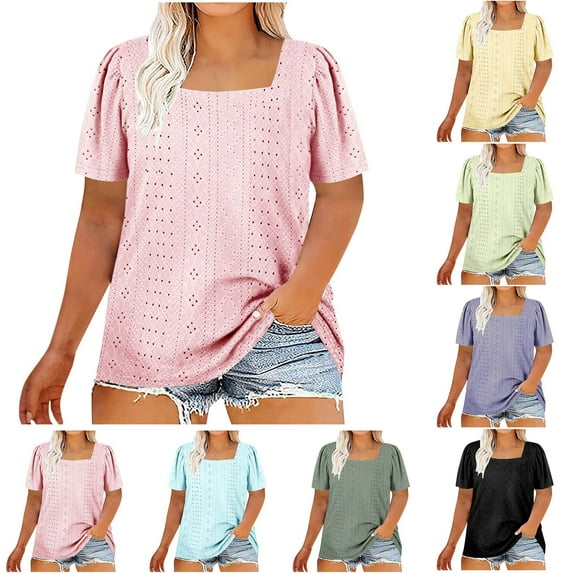 USSUMA Womens Clothes Workout Tops for Women Square Neck Short Sleeve Plus Size Tops for Women Solid Color Plain Loose Fit Casual Tee Lightweight Shirt Outdoor Army Green Polyester Festival Gift XXL