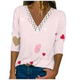 thumbnail image 1 of USSUMA Womens Clothing Love Heart Print Black Lace Shirt Long Sleeve V-Neck Summer Basic Womens Dress Tops and Blouses, 1 of 5