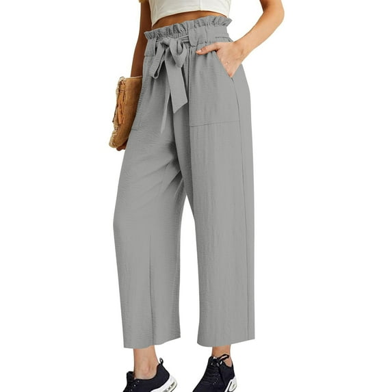 USSUMA Womens Cotton Linen Palazzo Pants Wide Leg High Waist Smocked Flowy Trousers 2025 Kids Summer Beach Vacation Outfits Clearance Sales
