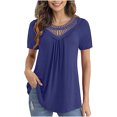 thumbnail image 1 of USSUMA Womens Crochet Lace Tops Cute Flowy Blouses Summer Dressy Pleated Tunic Tops Short Sleeve Tees Shirts, 1 of 7
