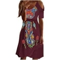 thumbnail image 1 of USSUMA Womens Dresses Vacation, Boho Cold Shoulder Dress for Women Summer Floral Printed Sundress Casual Pleated Short Sleeve High Waist Midi Swing Dress, 1 of 7
