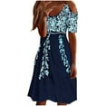 thumbnail image 1 of USSUMA Womens Dresses Vacation, Boho Cold Shoulder Dress for Women Summer Floral Printed Sundress Casual Pleated Short Sleeve High Waist Midi Swing Dress, 1 of 7