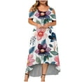 thumbnail image 1 of USSUMA Womens Dresses Vacation, Women's Cold Shoulder Plus Size Casual Long Swing Dress Summer Ladies Floral Crewneck Party Beach Maxi Dress Sundresses, 1 of 5