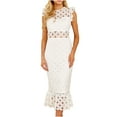 thumbnail image 1 of USSUMA Womens Dresses Vacation, Women's Sleeveless Scalloped Hem Fitted Floral Lace Bodycon Dress Elegant Ruffle Evening Cocktail Party Pencil Maxi Dresses, 1 of 8