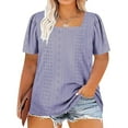 thumbnail image 1 of USSUMA Womens Fashion Summer Tops for Women 2025 Square Neck Short Sleeve Plus Size Tops for Women Solid Color Plain Loose Fit Vintage Blouse Loose Tee Daily Wear Purple Polyester Clearance Sale XXL, 1 of 6