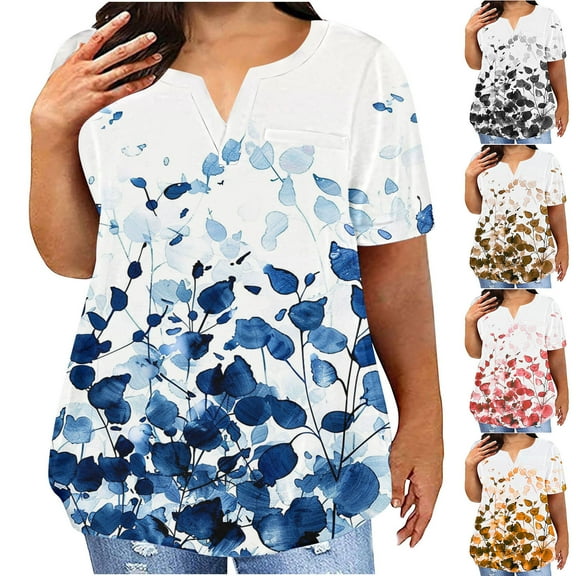 USSUMA Womens Fashion Workout Tops for Women Round Neck Short Sleeve Plus Size Tops for Women Prints Loose Fit Trendy Blouse Comfortable Tops Bachelor Party Blue Polyester My Order L