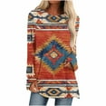 thumbnail image 1 of USSUMA Womens Long Sleeve Shirts Western Aztec Print Fit Tops Fall Casual Fashion Round Neck Blouses, 1 of 5