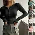 thumbnail image 1 of USSUMA Womens Long Sleeve Tee Shirts Button Down Slim Fitted Basic Henley Tops Fall Ribbed Knit Shirts up to 50% Off, 1 of 7