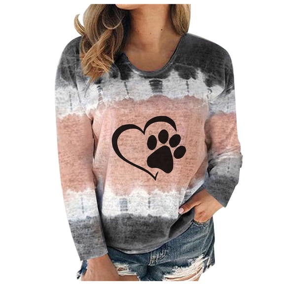 USSUMA Womens Long Sleeve Tops and Blouses, Womens Fall Winter Tshirt Tunics Classic Fit Casual Loose Crew Neck Long-Sleeve Blouses Henley Shirts Dandelion Ombre Printed Top Blouses