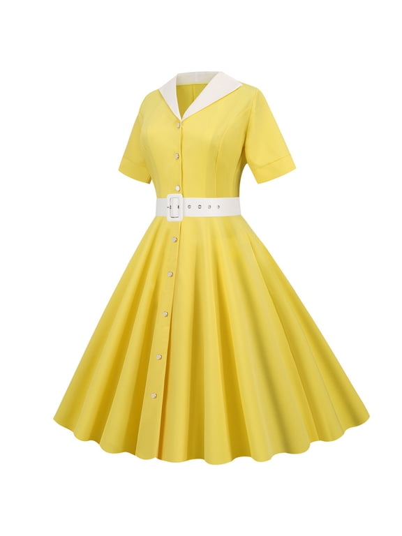 Womens Midi Sundresses Summer Casual Sleeveless 1950s Retro Rockabilly Dresses Ladies Plus Size 50's 60's Party Costume Gown V Neck Sun Dress Beach Vacation Party Female