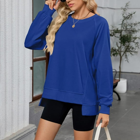 USSUMA Womens Oversized Sweatshirts Crew Neck Long Sleeve Shirts Casual Loose Slit 2025 Fall Clothes Festival Gift