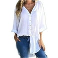 thumbnail image 1 of USSUMA Womens Plus Long Sleeve Tops Loose Fit, Plus Size Linen Cotton T-shirt for Women Women's Button Down Blouse Shirts Long Sleeve V Neck Casual Work Tunic Tops for Female Fall, 1 of 5