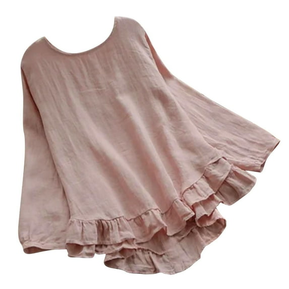 USSUMA Womens Plus Long Sleeve Tops Loose Fit, Women's Irregular Hem Asymmetrical Plus Size Top Long Sleeve Casual Loose Ruffle Blouse Shirts Tunic Fall Clothes