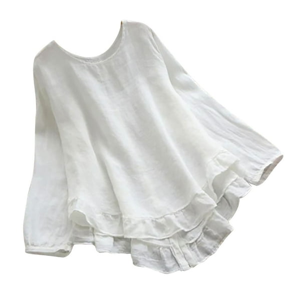 USSUMA Womens Plus Long Sleeve Tops Loose Fit, Women's Irregular Hem Asymmetrical Plus Size Top Long Sleeve Casual Loose Ruffle Blouse Shirts Tunic Fall Clothes