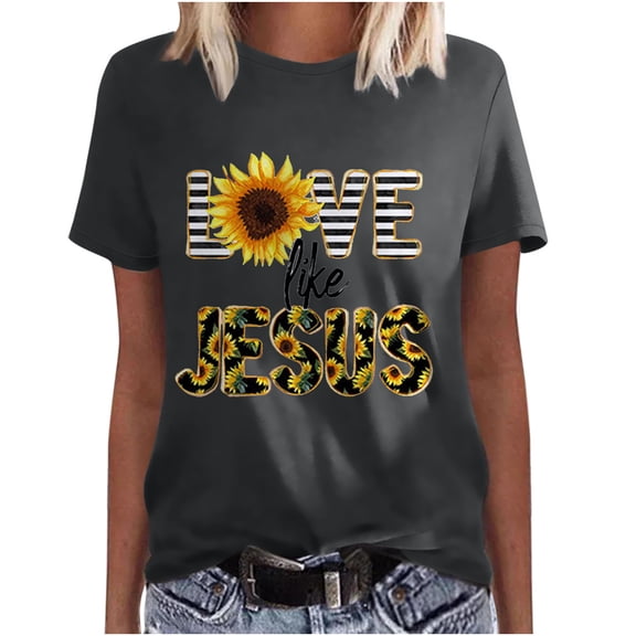 USSUMA Womens Plus Tops and T-Shirts - Basic Summer Tops for Women, Womens Sunflower Tops Crewneck Short Sleeve Tops Plus Size Tees T-shirt Loose Blouse Tops 2022 Beach