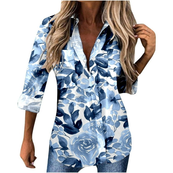USSUMA Womens Plus Tops and T-Shirts Business Casual Tops for Womens Summer Tops V Neck T Shirts Long Sleeve Casual Button Down Blouses 2022 Beach