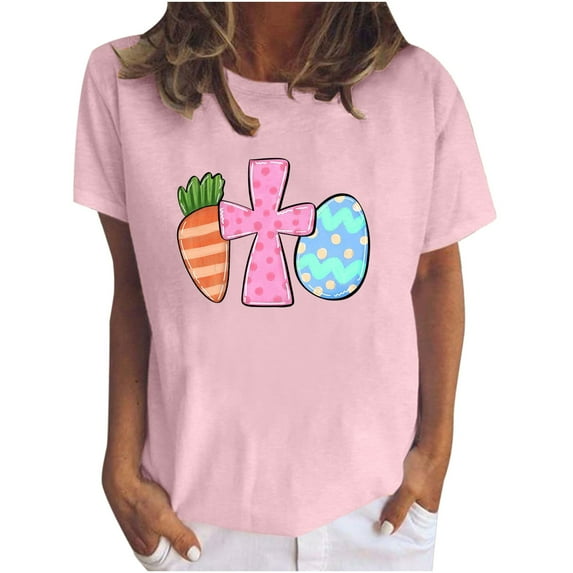 USSUMA Womens Plus Tops and T-Shirts Cute Summer Tops for Women, Easter Shirts for Women Short Sleeve Tunic Top Round Neck Oversized Shirt Graphic Tee Tshirt 2022 Beach