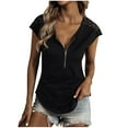 thumbnail image 1 of USSUMA Womens Plus Savings Tops and T-Shirts - Lace Summer Tops for Women V Neck Zipper Shirts Lace Shoulder Short Sleeve Summer Tunic Tops Loose Casual Tops Blouses 2022 Beach, 1 of 8
